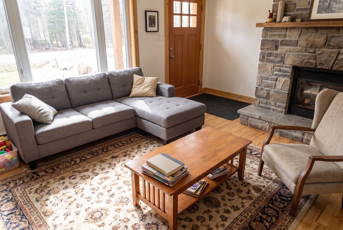 The same living room, tidied
