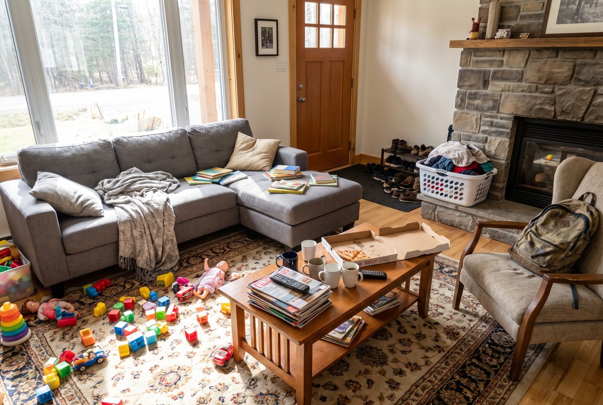 Cluttered living room