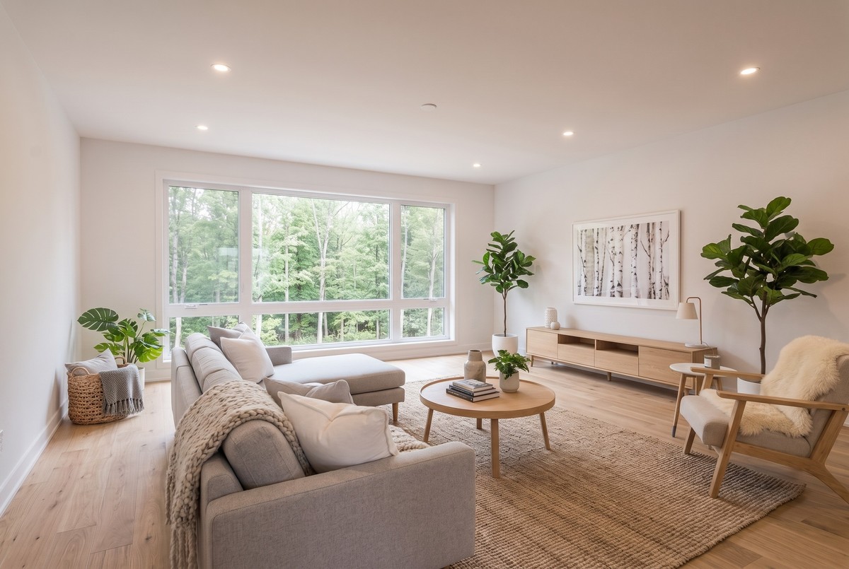 The same living room furnished in Scandinavian style